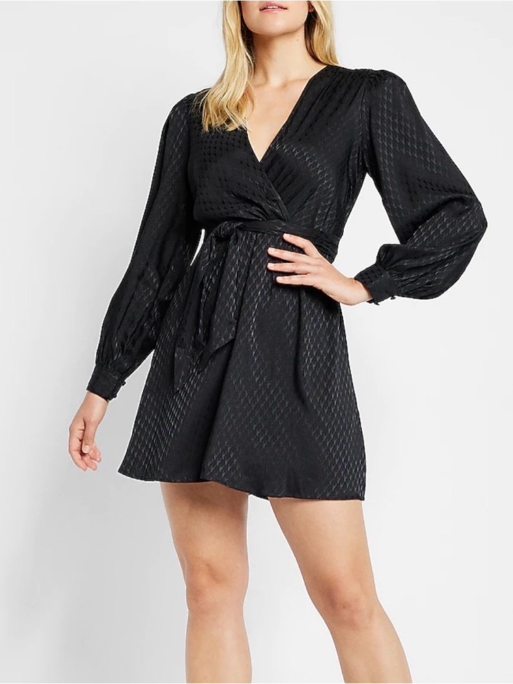 Express - Black Textured Wrap Mini Dress